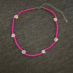 hot pink leaded daisy choker necklace